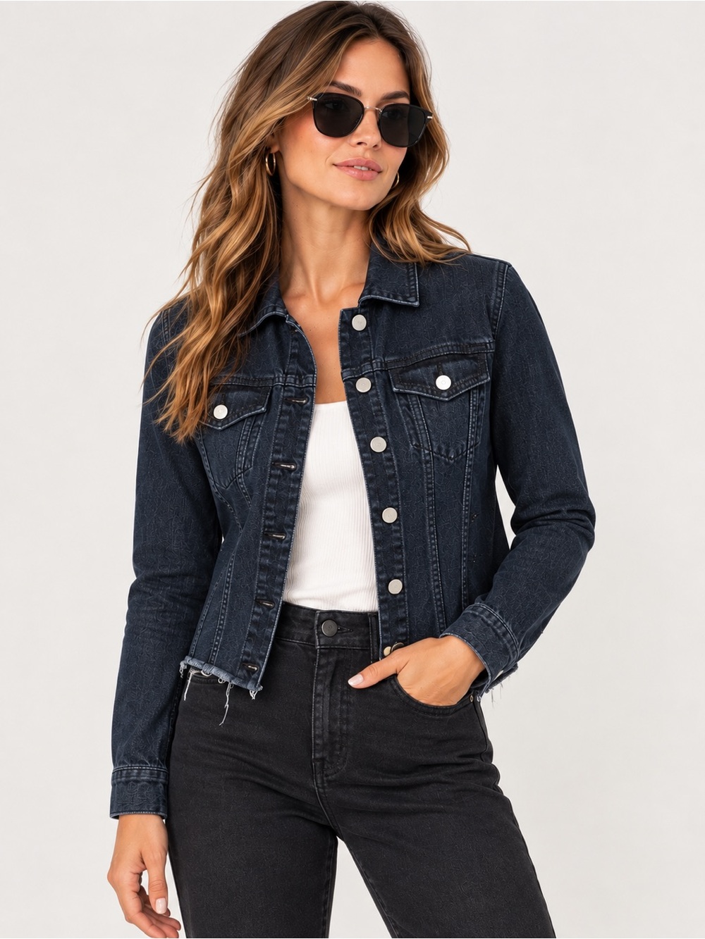 Silent New York NWT Dark Wash Raw Hem High Low Denim Jacket Small